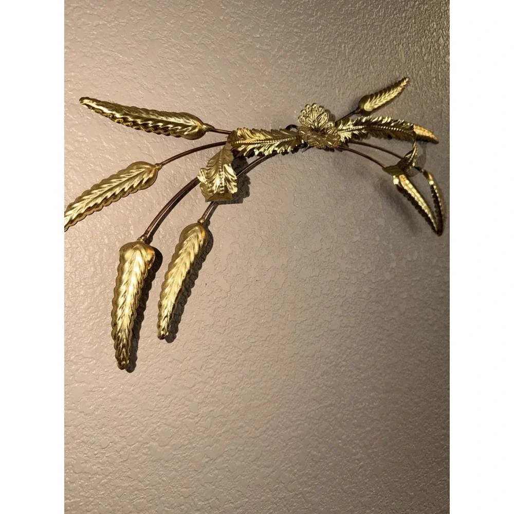Vintage MCM Brass Wheat Wall Art 16
